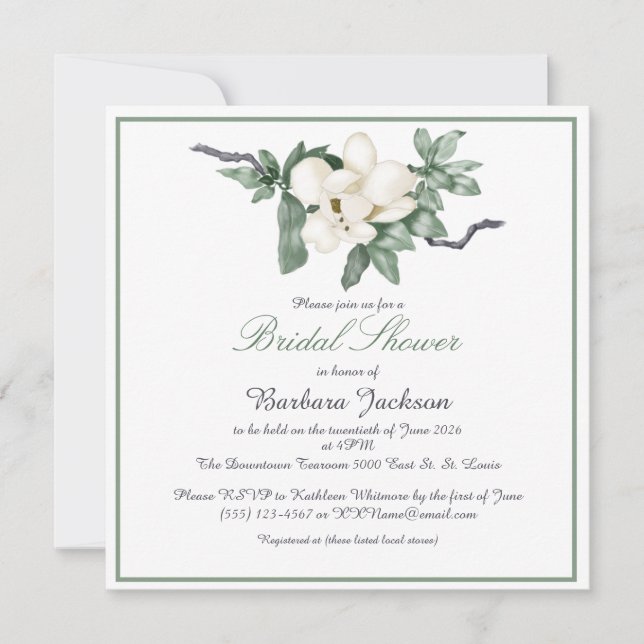 Invitación Elegante Magnolia Blanca Blossom Bridal Shower (Anverso)