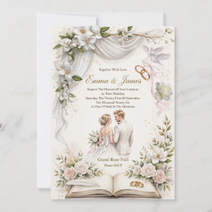 Invitación Elegante Magnolia Blanca en Acuarela y Rosas de Co