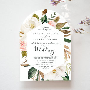 Invitación Elegante Magnolia Boda de arco floral Rubor blanco