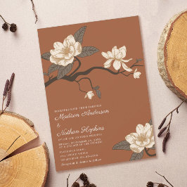 Invitación Elegante Magnolia Boda Terracotta
