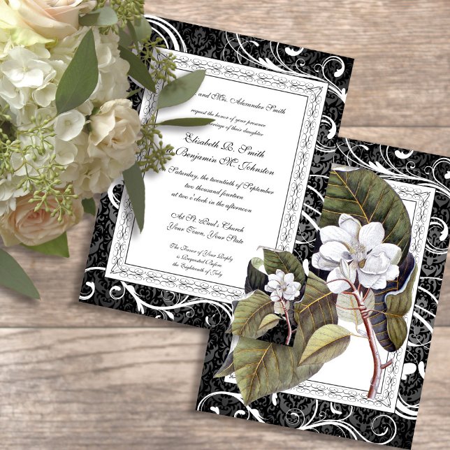 Invitación Elegante Magnolia Damask Southern Belle Boda (Subido por el creador)