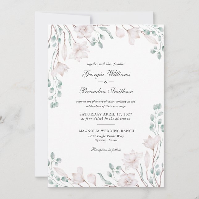 Invitación Elegante Magnolia Eucalyptus Boda Botánico (Anverso)