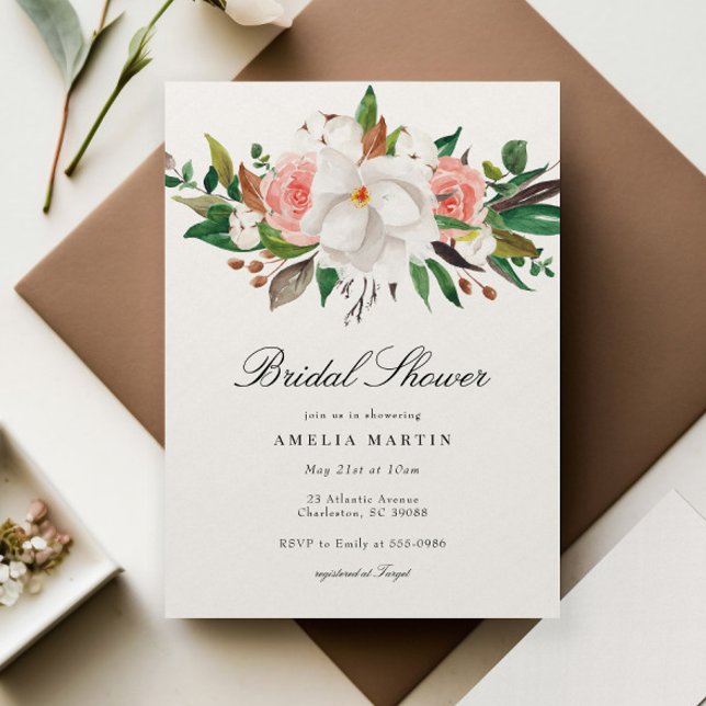 Invitación Elegante Magnolia Floral Bridal Shower (Subido por el creador)