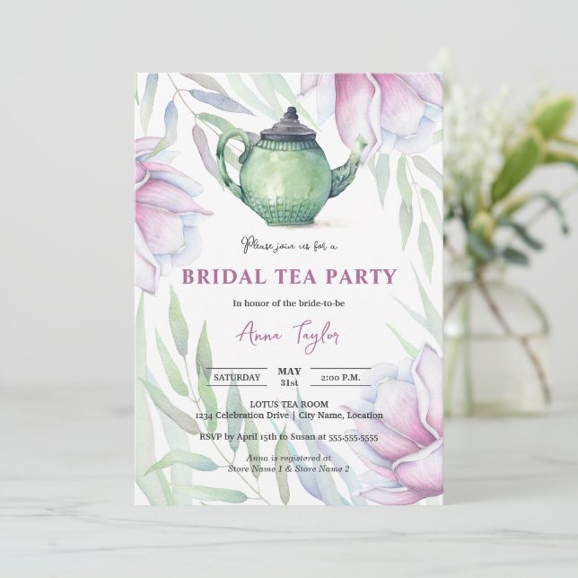 Invitación Elegante Magnolia Floral Bridal Tea Fiesta (Anverso de pie)