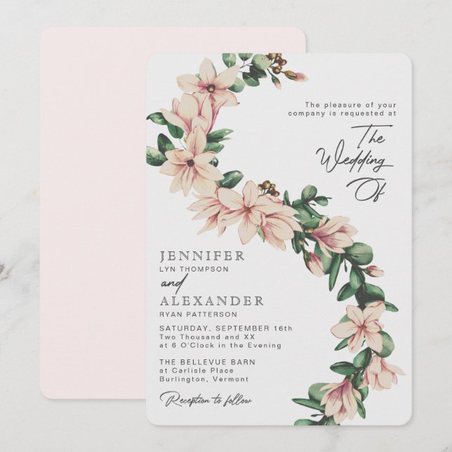 Invitación Elegante Magnolia Floral Eucalyptus Rubor Boda