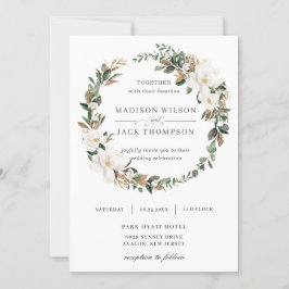 Invitación Elegante Magnolia Floral Greenery Wreath Boda