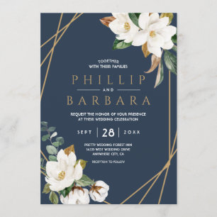 Invitación Elegante Magnolia Floral Rosado Marrón Neutral