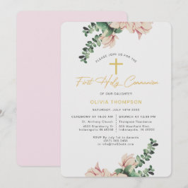 Invitación Elegante Magnolia Floral Rubor Primera Comunión
