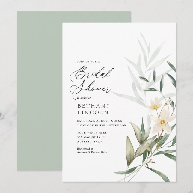 Invitación Elegante Magnolia Greenery Bridal Shower (Anverso / Reverso)