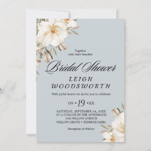 Invitación Elegante Magnolia Gris Azul Despedida de Soltera