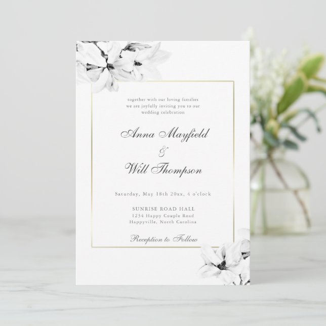 Invitación Elegante Magnolia Moderno Boda clásico del marco d (Anverso de pie)