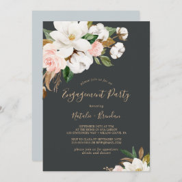 Invitación Elegante Magnolia Partido Compromiso Blanco y Negr