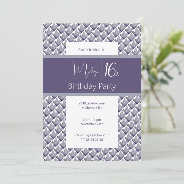 Invitación Elegante Magnolia Púrpura Dulce 16 cumpleaños (Anverso de pie)