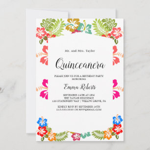 Invitación Elegante Magnolia Quinceañera Blanca y Rosa