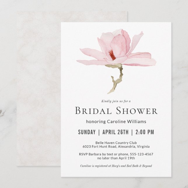 Invitación Elegante Magnolia Rosa Blossom Bridal Shower (Anverso / Reverso)