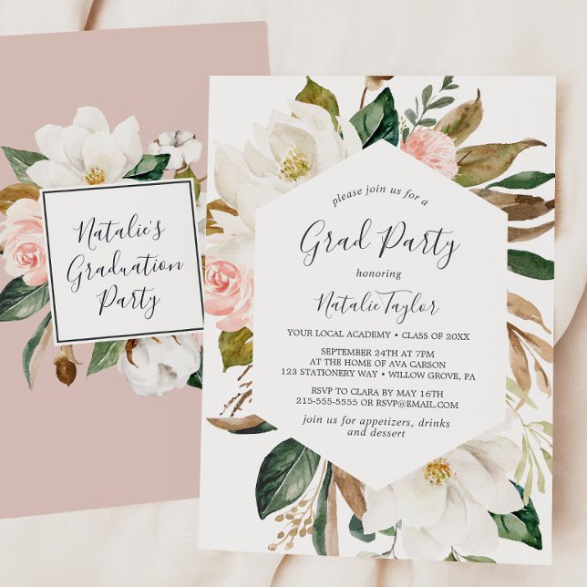 Invitación Elegante Magnolia White y Partido de Graduación Ru (Subido por el creador)