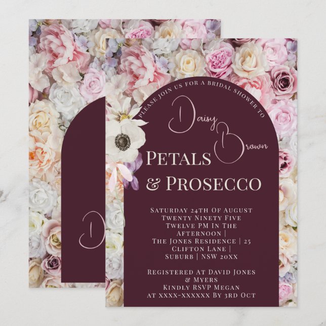Invitación Elegante Mahogany Floral Arco Verano Ducha Nodal (Anverso / Reverso)
