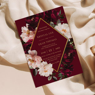 Invitación Elegante Malhumorado Borgoña Rubor Rojo Floral Bod