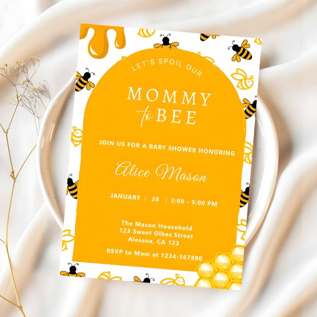 Invitación Elegante mami amarilla para ser Baby Shower (Mommy to Bee Honey Yellow Baby Shower Invitation)