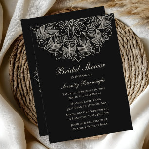 Invitación Elegante Mandala Boho indio ducha de novia negra
