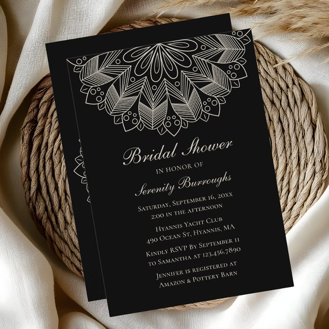 Invitación Elegante Mandala Boho indio ducha de novia negra (Subido por el creador)