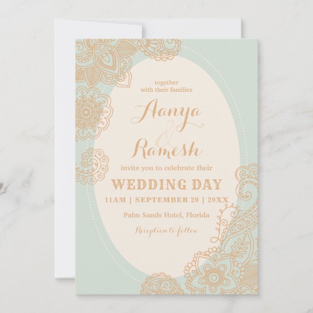 Invitación Elegante Mandala Dotted Circle Mehndi Boda (Anverso)