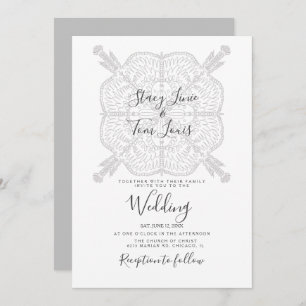 Invitación Elegante Mandala Mano gris blanca dibujada