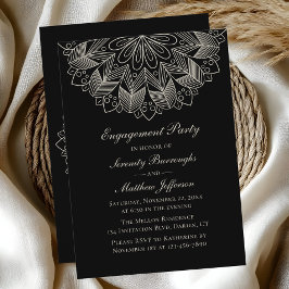 Invitación Elegante Mandala Partido de Compromiso Negro Boho
