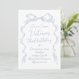Invitación Elegante Mano Azul dibujada doblar cualquier edad