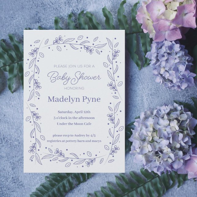 Invitación Elegante mano de floral azul y venado Baby Shower (Subido por el creador)