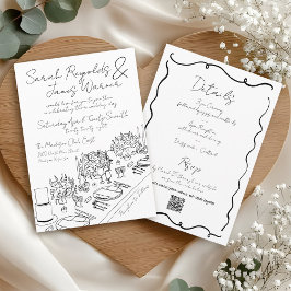 Invitación Elegante mano dibujada Boda moderno negro y blanco