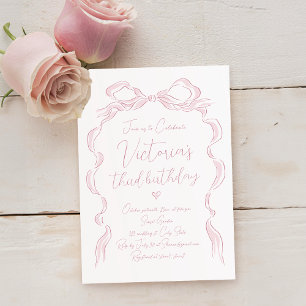 Invitación Elegante Mano Rosa Dibujada Doble Cualquier Edad N