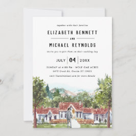 Invitación Elegante Manor Villa | Fin de semana Boda ilustrad