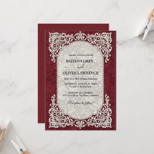 Invitación Elegante Mantel de Encaje Vintage Burgundy Boda