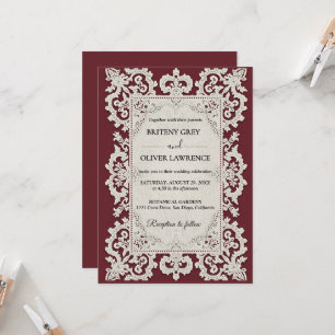Invitación Elegante Mantel de Encaje Vintage Burgundy Boda