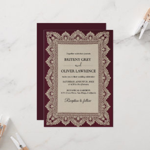 Invitación Elegante Mantel de Encaje Vintage Burgundy Boda