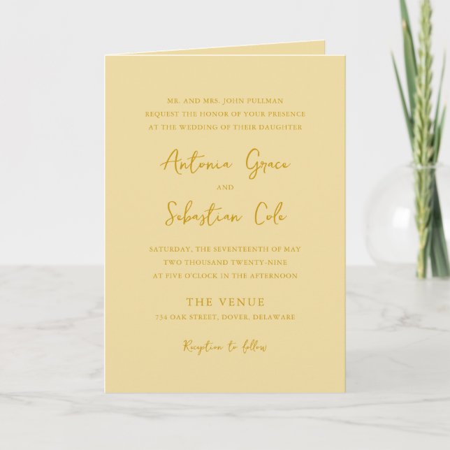 Invitación Elegante Mantequilla Amarillo Código QR Boda moder (Anverso)