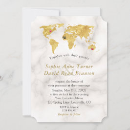 Invitación Elegante Mapa Mundial de Oro Boda de Destino