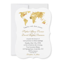 Elegante Mapa Mundial de Oro Boda de Destino