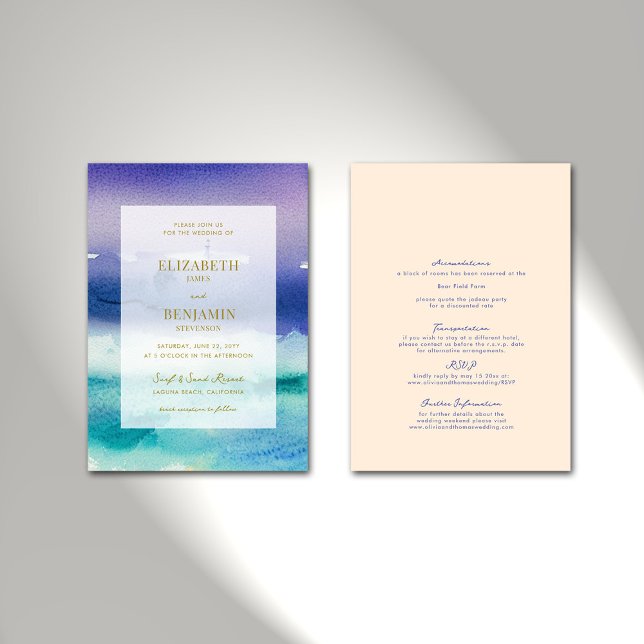 Invitación Elegante Mar Azul Púrpura en una boda playera (Subido por el creador)