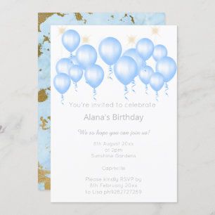 INVITACIÓN ELEGANTE MARBLE BLUE BALLOON CUMPLEAÑOS