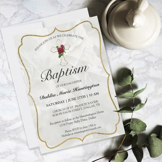 Invitación Elegante Marble Gold Baptism (Subido por el creador)