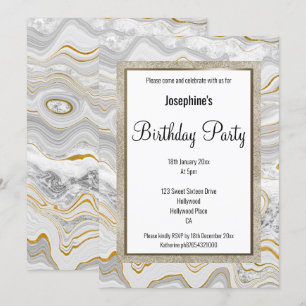 INVITACIÓN ELEGANTE MARBLE GRAY GOLD PATTERN CUMPLEAÑOS
