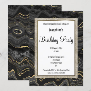 INVITACIÓN ELEGANTE MARBLE ROJO NEGRO PATRÓN DE CUMPLEAÑOS