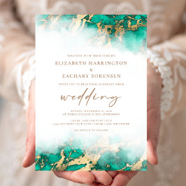 Invitación Elegante Marble Verde azulada Boda Verde de Oro In