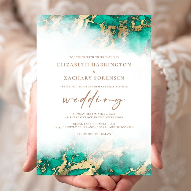 Invitación Elegante Marble Verde azulada Boda Verde de Oro In (Subido por el creador)