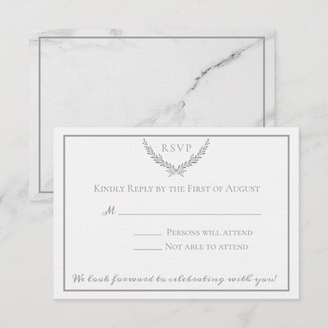 Invitación Elegante Marble y respuesta Boda de la guirnalda (Anverso / Reverso)