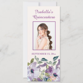 Invitación Elegante Marcador Floral Azul Lilac Quinceañera