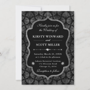 Invitación Elegante Marco Abanico Plata Art Deco Boda