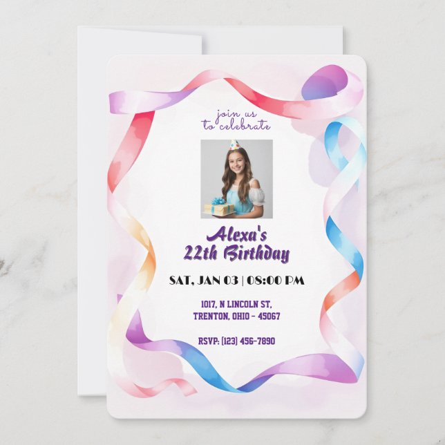 Invitación Elegante Marco acuático Cumpleaños Personalizado (Anverso)